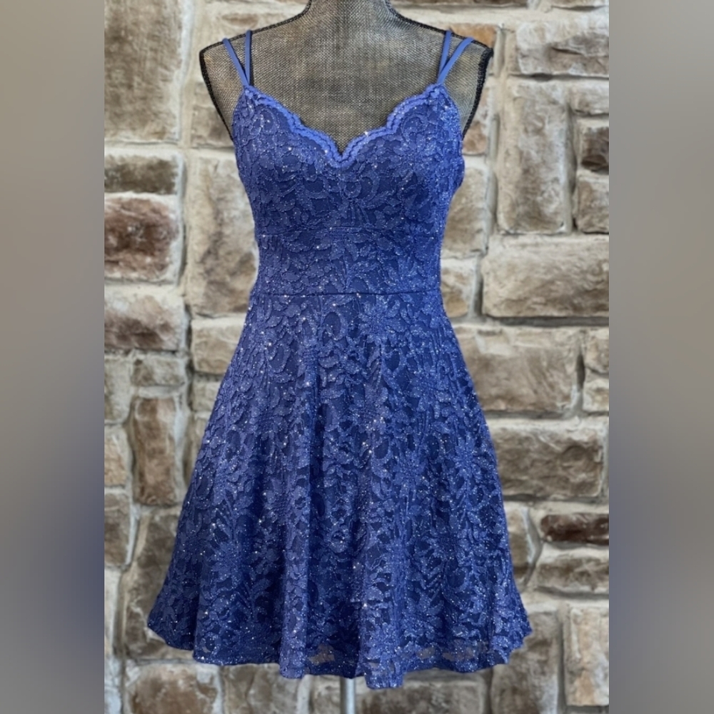 NWT Juniors Glitter Blue Lace Dress
